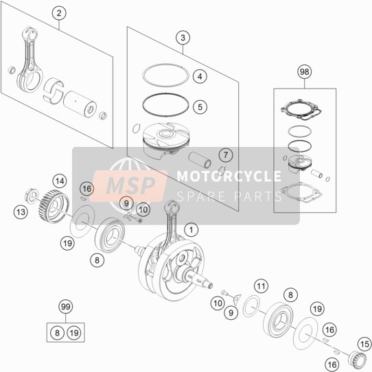 KTM 500 EXC-F Europe 2020 Cigüeñal, Pistón para un 2020 KTM 500 EXC-F Europe