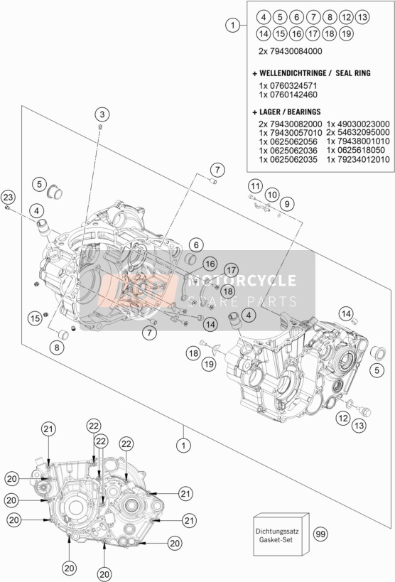 KTM 500 EXC-F Six Days USA 2020 Boîtier moteur pour un 2020 KTM 500 EXC-F Six Days USA