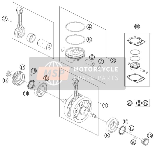 KTM 500 EXC Australia 2013 Crankshaft, Piston for a 2013 KTM 500 EXC Australia