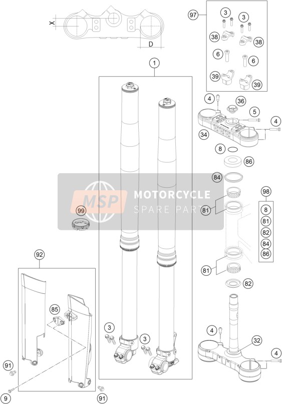 KTM 500 EXC Australia 2014 Front Fork, Triple Clamp for a 2014 KTM 500 EXC Australia