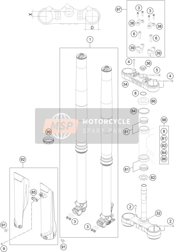 KTM 500 EXC Australia 2016 VORDERRADGABEL, GABELBRÜCKE für ein 2016 KTM 500 EXC Australia