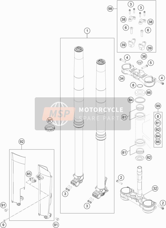 KTM 500 EXC SIX DAYS Europe 2016 VORDERRADGABEL, GABELBRÜCKE für ein 2016 KTM 500 EXC SIX DAYS Europe