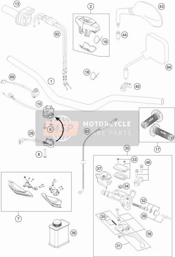 KTM 500 EXC SIX DAYS Europe 2016 Handlebar, Controls for a 2016 KTM 500 EXC SIX DAYS Europe