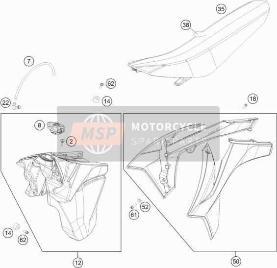 KTM 500 EXC SIX DAYS USA 2016 Réservoir, Siège pour un 2016 KTM 500 EXC SIX DAYS USA