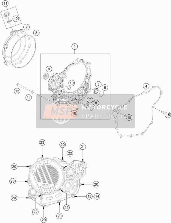 KTM 500 XCF-W USA 2020 Koppelingsdeksel voor een 2020 KTM 500 XCF-W USA