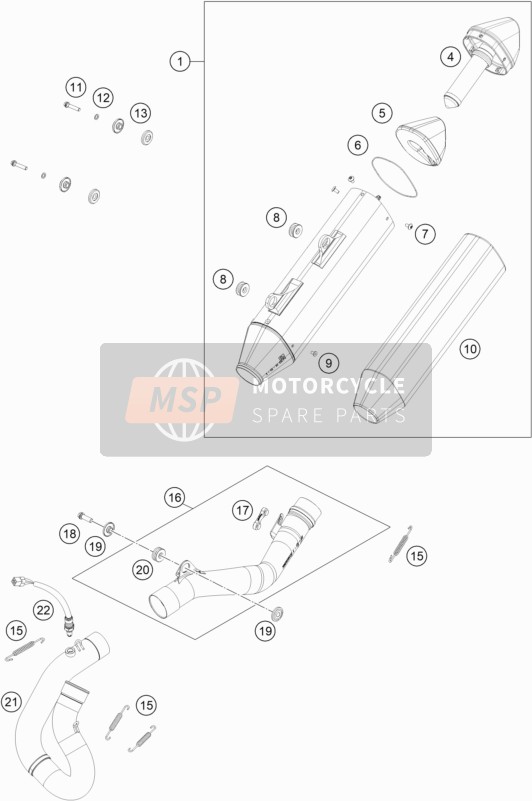 KTM 500 XCF-W USA 2020 Uitlaatsysteem voor een 2020 KTM 500 XCF-W USA