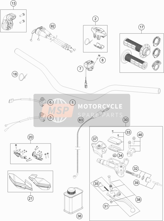 KTM 500 XCF-W USA 2020 Guidon, Les contrôles pour un 2020 KTM 500 XCF-W USA