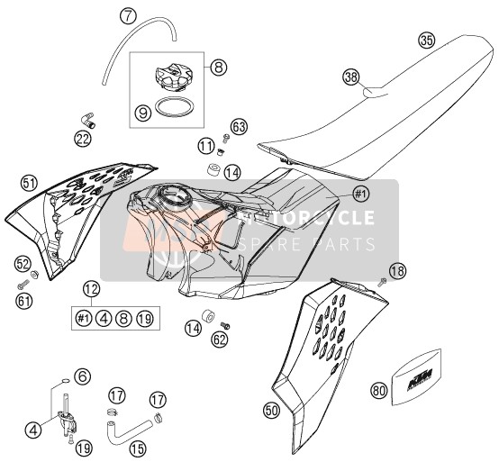 KTM 505 SX-F PRESERIES Europe 2007 Tank, Seat for a 2007 KTM 505 SX-F PRESERIES Europe