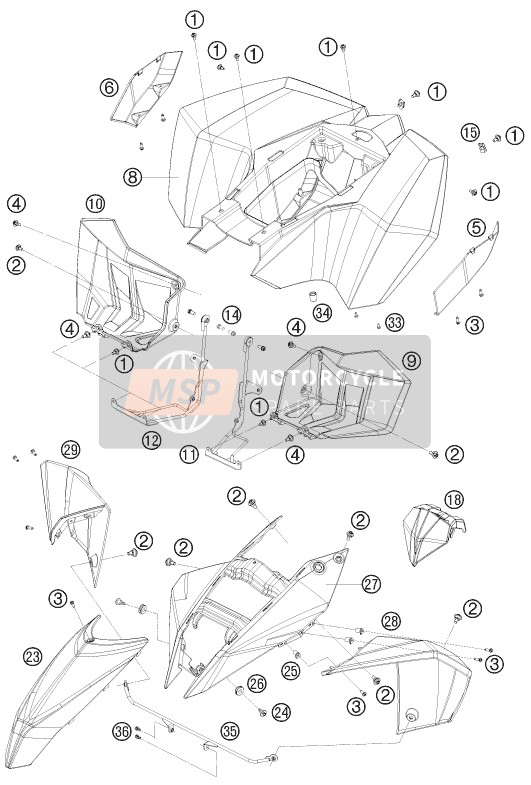 KTM 505 SX ATV Europe 2009 ABDECKUNG, KOTFLÜGEL für ein 2009 KTM 505 SX ATV Europe