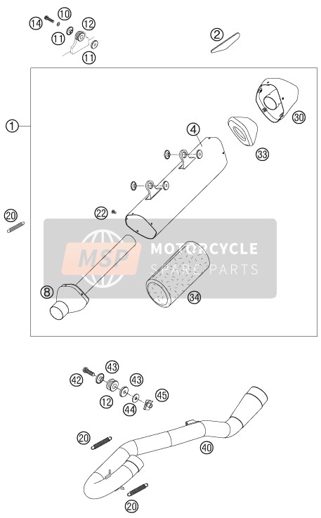 KTM 505 XC-F Europe 2009 Uitlaatsysteem voor een 2009 KTM 505 XC-F Europe