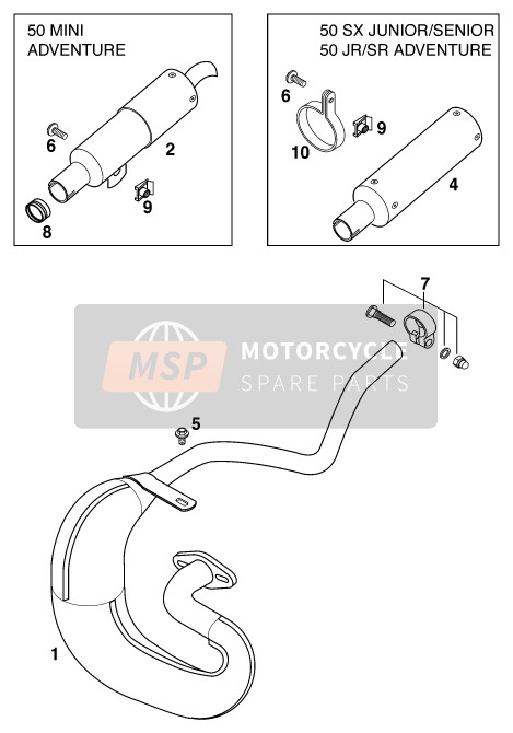 KTM 50 MINI ADVENTURE Europe 1999 Exhaust System for a 1999 KTM 50 MINI ADVENTURE Europe