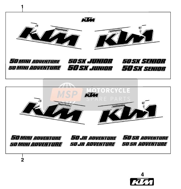 KTM 50 MINI ADVENTURE Europe 2000 Calcomanía para un 2000 KTM 50 MINI ADVENTURE Europe