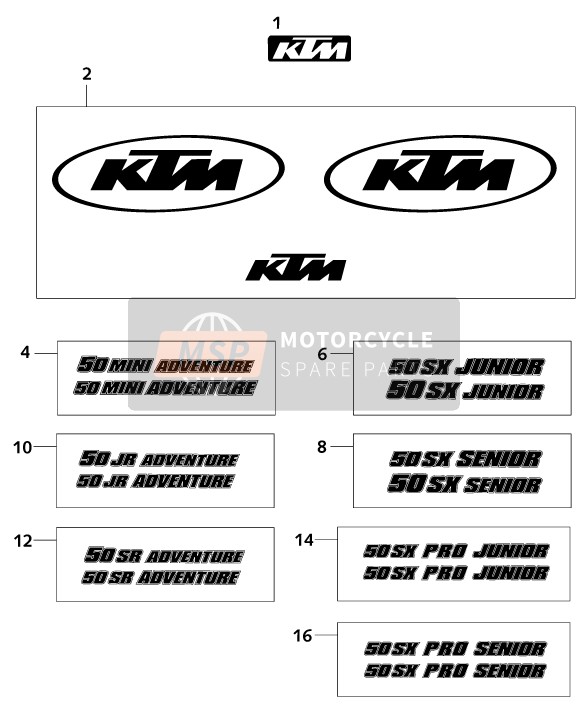 KTM 50 MINI ADVENTURE Europe 2001 Calcomanía para un 2001 KTM 50 MINI ADVENTURE Europe