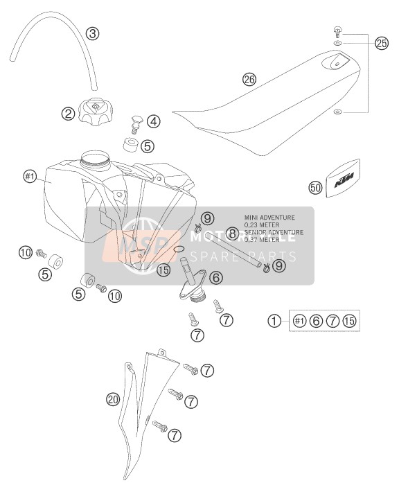 KTM 50 SENIOR ADVENTURE Europe 2007 Tank, Seat for a 2007 KTM 50 SENIOR ADVENTURE Europe
