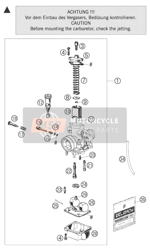 KTM 50 SUPERMOTO Europe 2006 Carburettor for a 2006 KTM 50 SUPERMOTO Europe