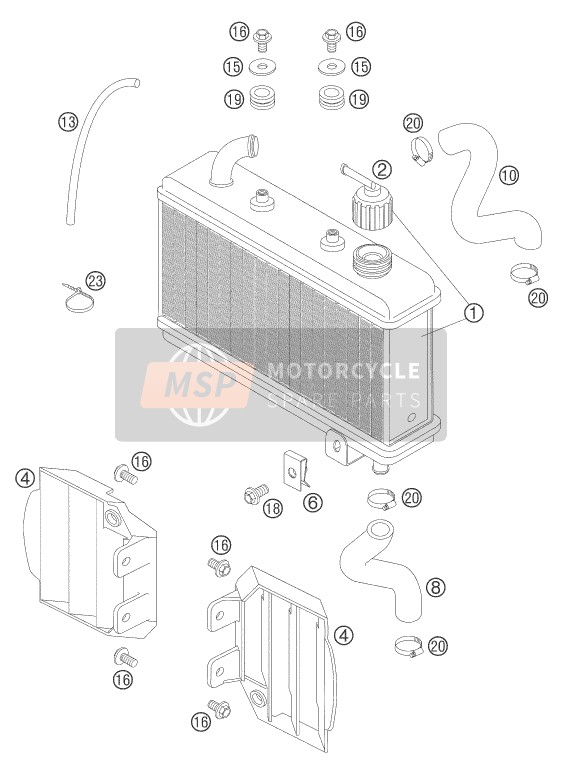 KTM 50 SX Europe 2006 Sistema di raffreddamento per un 2006 KTM 50 SX Europe