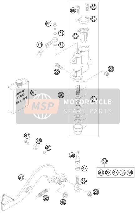 KTM 50 SX Europe 2006 Commande de frein arrière pour un 2006 KTM 50 SX Europe