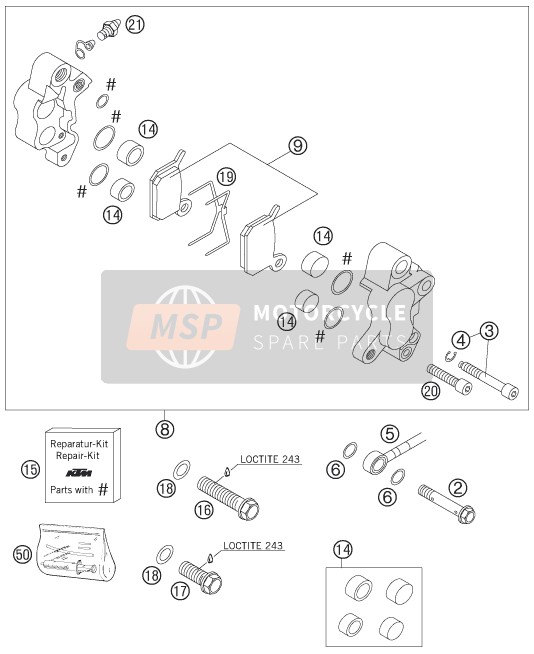 KTM 50 SX Europe 2007 Pinza de freno delantero para un 2007 KTM 50 SX Europe