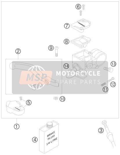 KTM 50 SX Europe 2007 Commande de frein avant pour un 2007 KTM 50 SX Europe