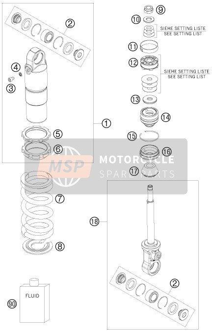 KTM 50 SX Europe 2007 Shock Absorber Disassembled for a 2007 KTM 50 SX Europe