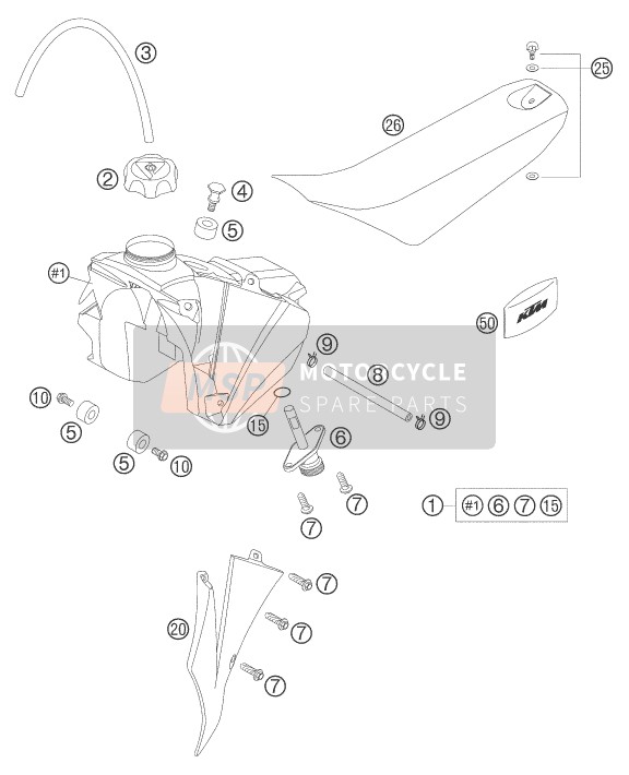 KTM 50 SX Europe 2007 TANK, SITZ für ein 2007 KTM 50 SX Europe