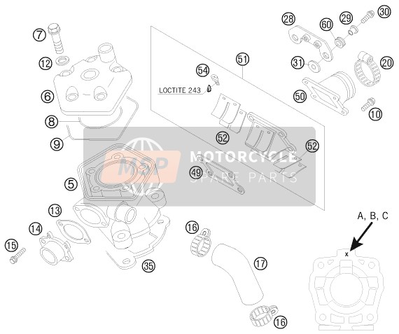 KTM 50 SX Europe (2) 2008 Cilinder, Cilinderkop voor een 2008 KTM 50 SX Europe (2)