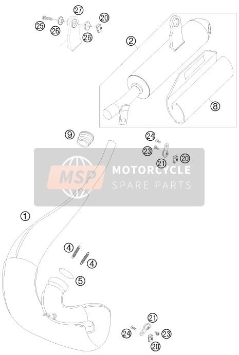 KTM 50 SX Europe (2) 2008 Uitlaatsysteem voor een 2008 KTM 50 SX Europe (2)