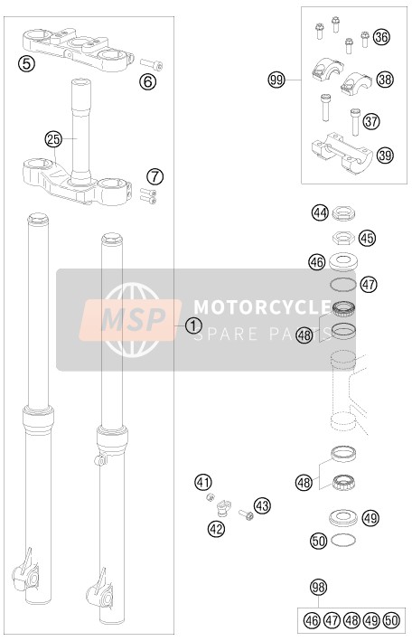 KTM 50 SX Europe 2011 Forcella anteriore, Triplo morsetto per un 2011 KTM 50 SX Europe