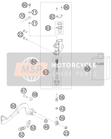 KTM 50 SX Europe 2011 Commande de frein arrière pour un 2011 KTM 50 SX Europe