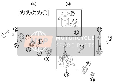 KTM 50 SX Europe 2013 Cigüeñal, Pistón para un 2013 KTM 50 SX Europe