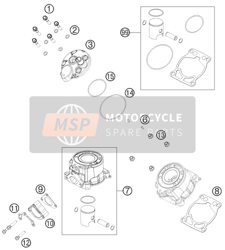 KTM 50 SX Europe 2014 Cilinder, Cilinderkop voor een 2014 KTM 50 SX Europe