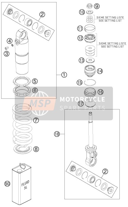 KTM 50 SX Europe 2014 Amortiguador desmontado para un 2014 KTM 50 SX Europe