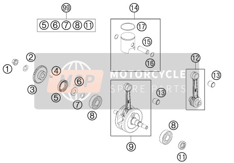 KTM 50 SX Europe 2015 Cigüeñal, Pistón para un 2015 KTM 50 SX Europe