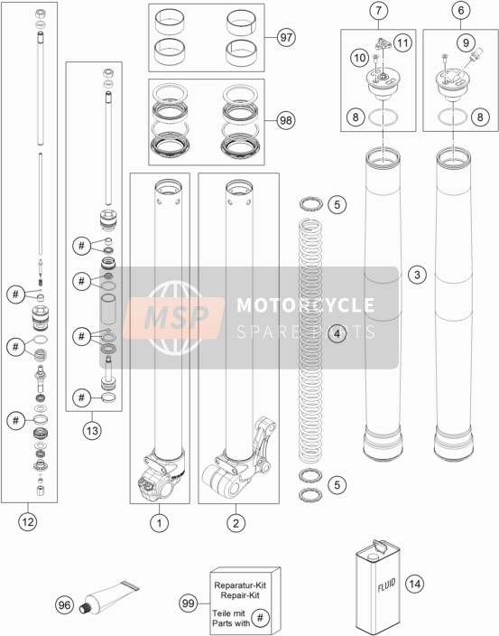 KTM 50 SX Europe 2018 Voorvork gedemonteerd voor een 2018 KTM 50 SX Europe