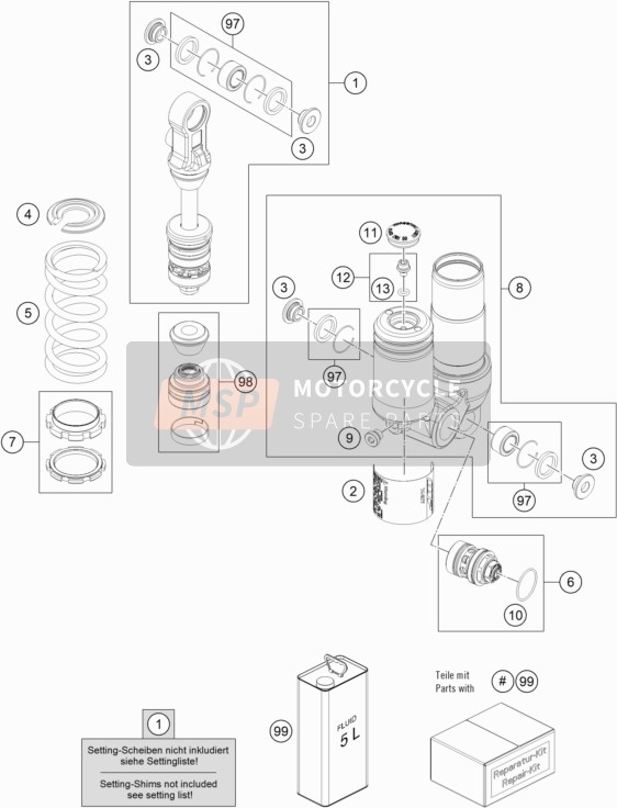 KTM 50 SX Europe 2020 Shock Absorber Disassembled for a 2020 KTM 50 SX Europe