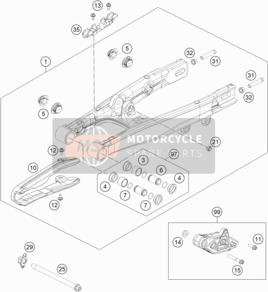 KTM 50 SX Europe 2020 Swing Arm for a 2020 KTM 50 SX Europe