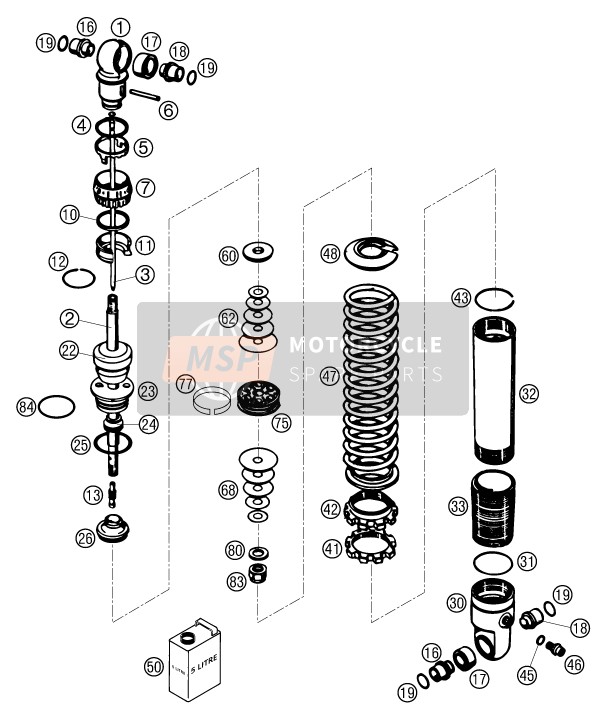 KTM 50 SX JUNIOR Europe 2006 Shock Absorber Disassembled for a 2006 KTM 50 SX JUNIOR Europe