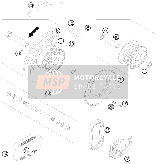 KTM 50 SX JUNIOR USA 2008 Ruota posteriore per un 2008 KTM 50 SX JUNIOR USA