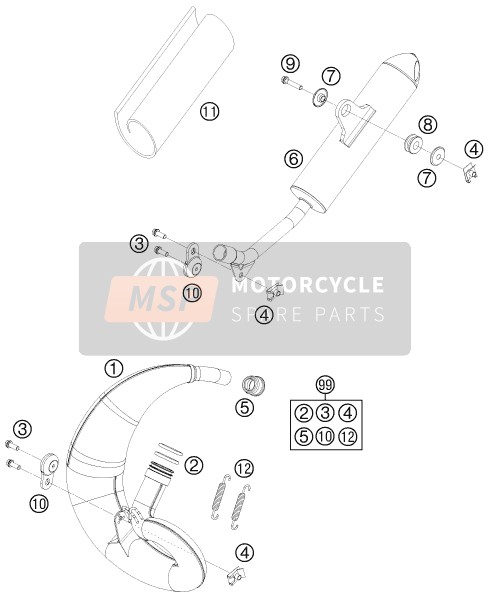 KTM 50 SX JUNIOR AU, US 2009 Uitlaatsysteem voor een 2009 KTM 50 SX JUNIOR AU, US