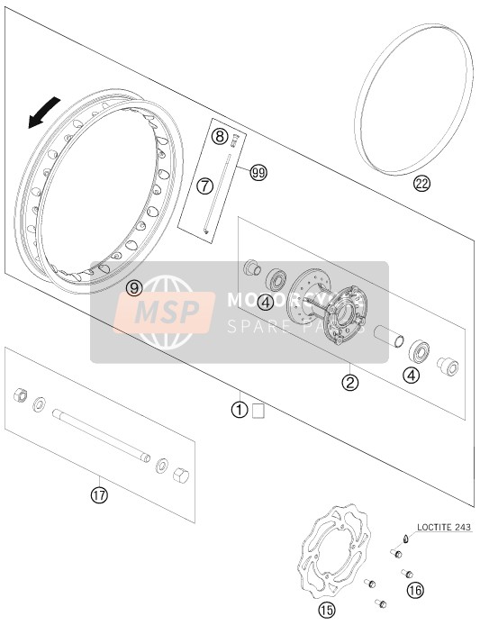 KTM 50 SX JUNIOR AU, US 2009 Front Wheel for a 2009 KTM 50 SX JUNIOR AU, US