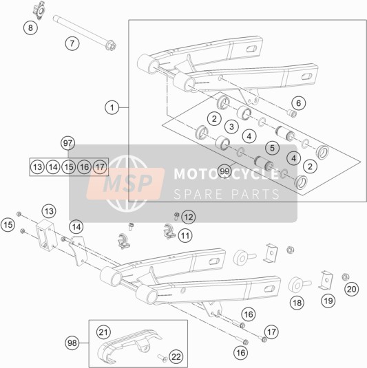 KTM 50 SX Mini Europe 2014 Bras oscillant pour un 2014 KTM 50 SX Mini Europe