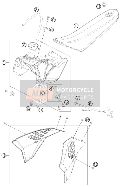 KTM 50 SX Mini Europe 2014 Tank, Zadel voor een 2014 KTM 50 SX Mini Europe