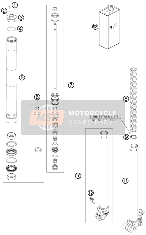 KTM 50 SX Mini Europe 2015 Front Fork Disassembled for a 2015 KTM 50 SX Mini Europe