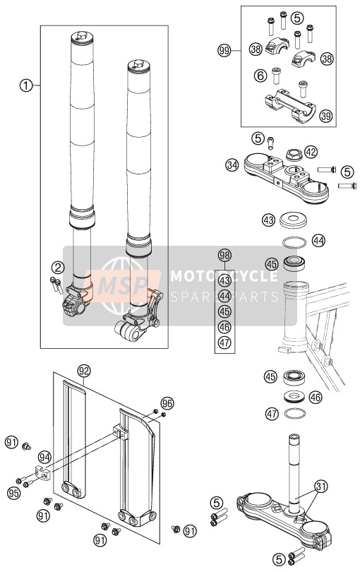 KTM 50 SX Mini Europe 2015 VORDERRADGABEL, GABELBRÜCKE für ein 2015 KTM 50 SX Mini Europe