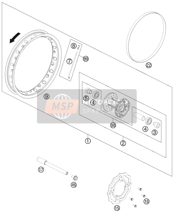 KTM 50 SX Mini Europe 2015 Front Wheel for a 2015 KTM 50 SX Mini Europe