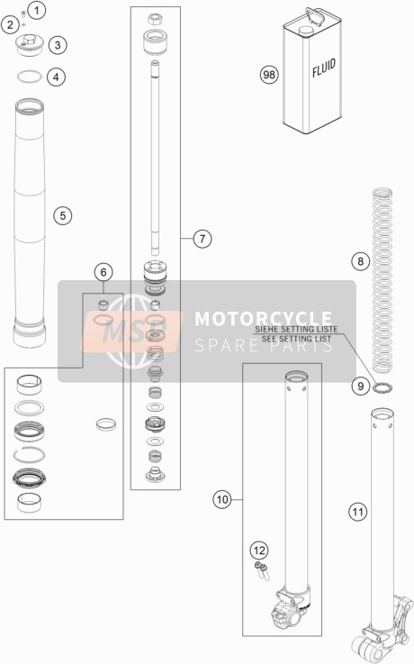 KTM 50 SX Mini Europe 2018 Front Fork Disassembled for a 2018 KTM 50 SX Mini Europe