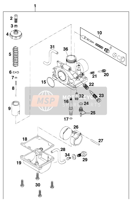 KTM 50 SX PRO SENIOR Europe 1998 Carburettor for a 1998 KTM 50 SX PRO SENIOR Europe