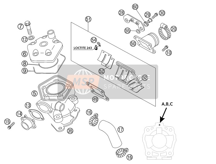 KTM 50 SX PRO SENIOR LC EU, US 2002 Cylinder for a 2002 KTM 50 SX PRO SENIOR LC EU, US