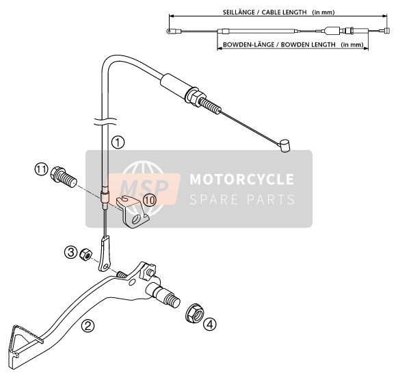 KTM 50 SX PRO SENIOR LC EU, US 2002 Commande de frein arrière pour un 2002 KTM 50 SX PRO SENIOR LC EU, US