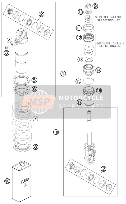 KTM 50 SXS USA 2016 Schokdemper gedemonteerd voor een 2016 KTM 50 SXS USA